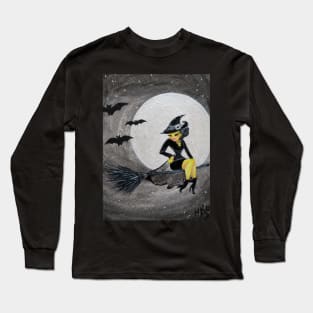 Happy Halloween Witch Sitting on a Broom Long Sleeve T-Shirt